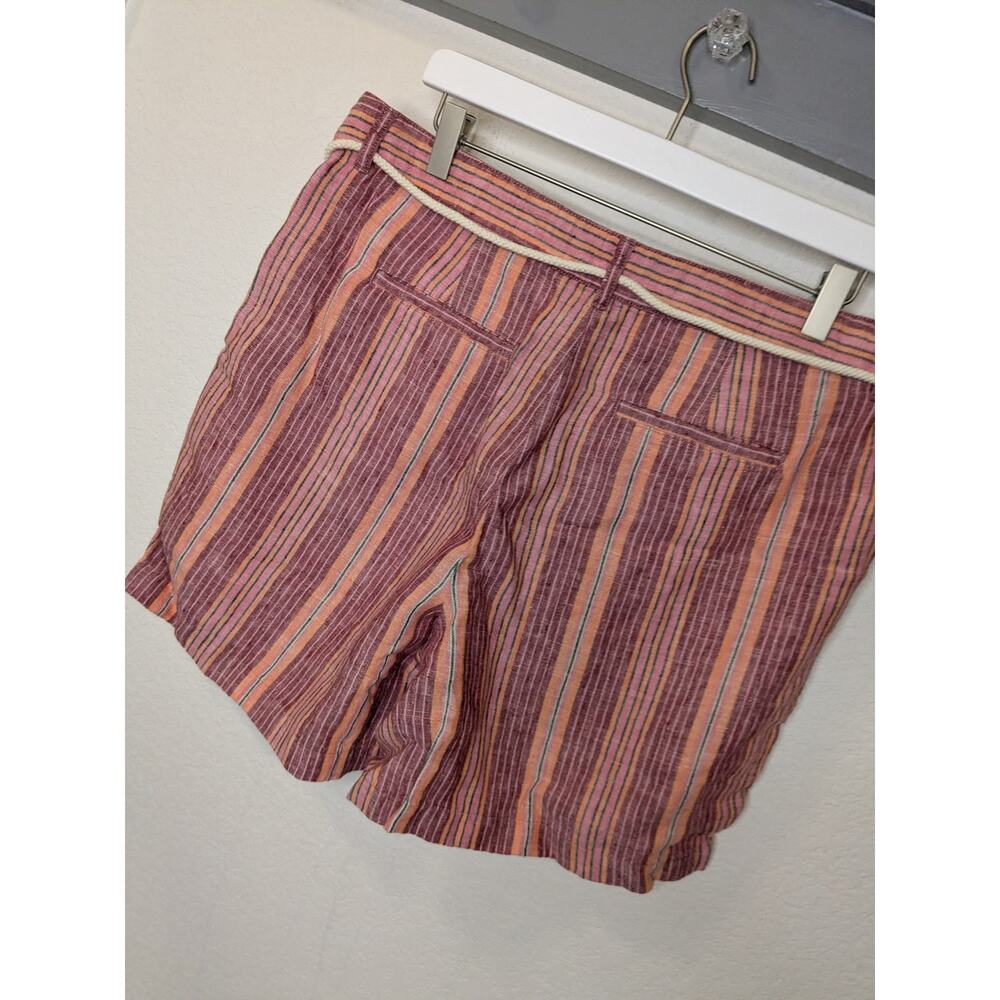 J. Jill Love Linen 100% Linen Pink Orange Striped Baggy Shorts Womens Size 12 - Picture 4 of 7